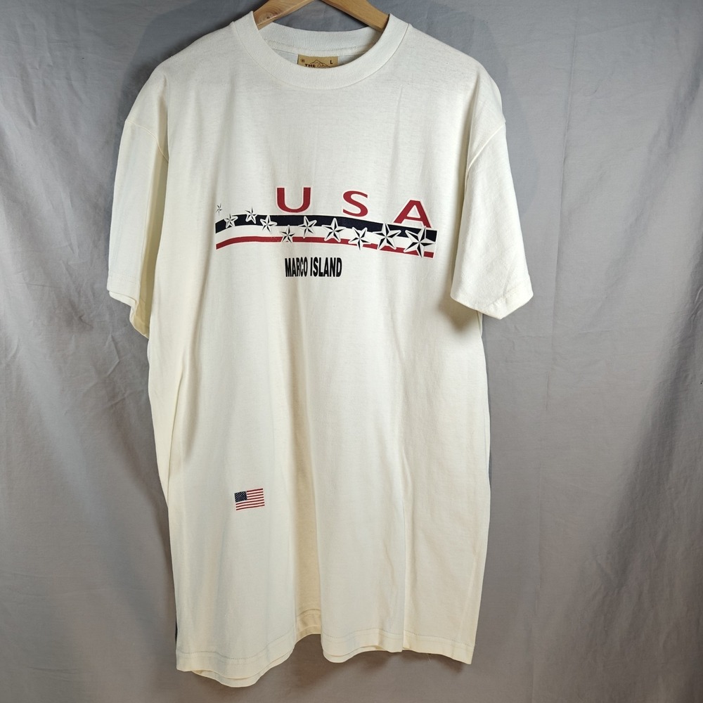 The Mountain USA Marco Island Graphic Print Stars Flag Large Y2K White‎ T-shirt
